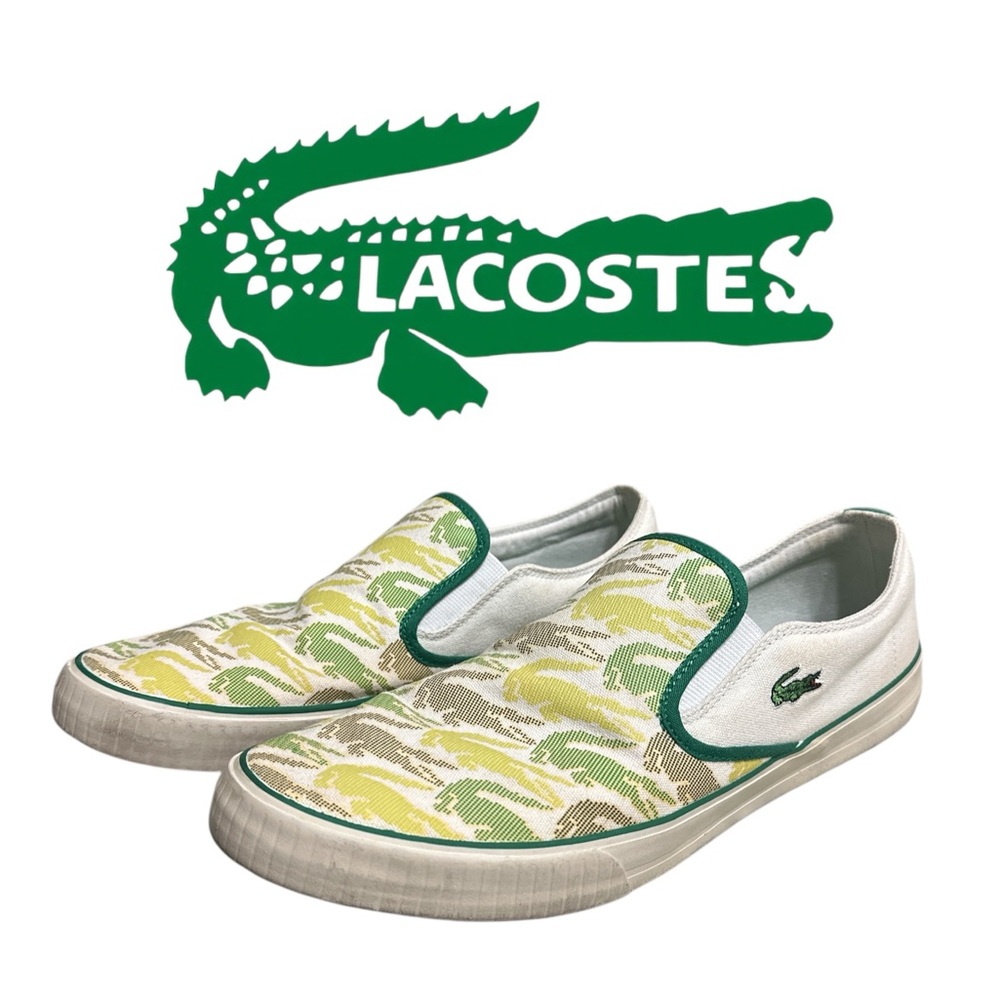 176. 🐊Lacoste Green and White Slip-On shoes Casual Comfort size 12